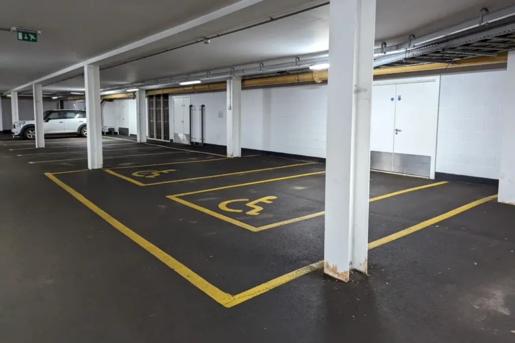 Underground asphalt carpark with accessible spaces built by Asphalt Carpark Construction Wairarapa and Manawatu Concrete.