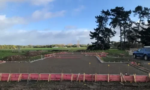 A solid concrete foundations in place, showcasing reinforced steel and expertly poured concrete — by Manawatu Concrete. A solid concrete foundations in place, showcasing reinforced steel and expertly poured concrete — by Manawatu Concrete.